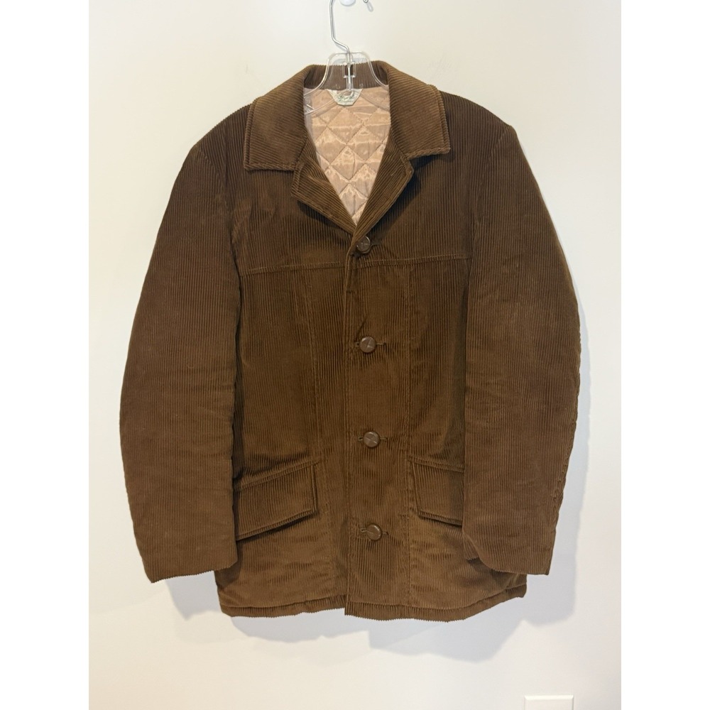 Vintage 60s Men's Fingerhut Corduroy Brown Chore  Barn Jacket Quilted Coat Sz 36
